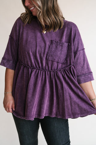 Dainty Eyelet Detailed Babydoll Top - Plum