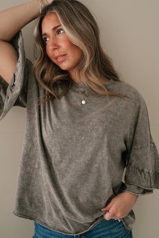 Stonewashed Ruffle Sleeve Top