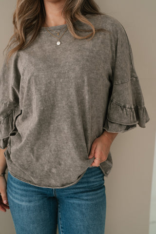 Stonewashed Ruffle Sleeve Top