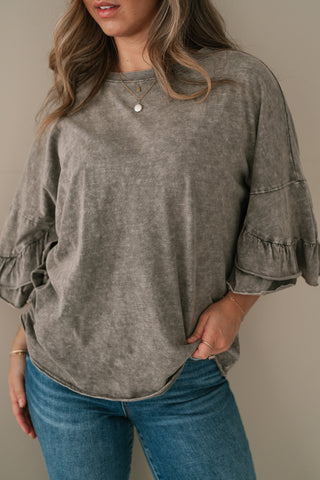 Stonewashed Ruffle Sleeve Top