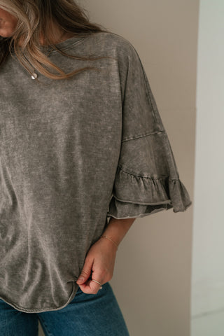 Stonewashed Ruffle Sleeve Top