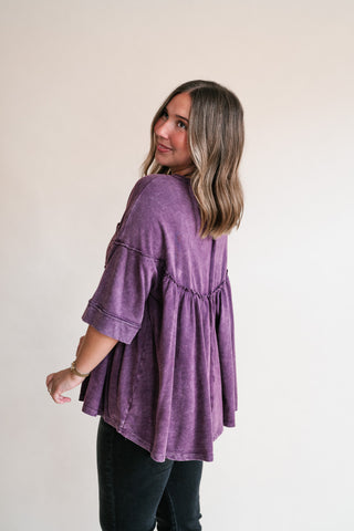 Dainty Eyelet Detailed Babydoll Top - Plum