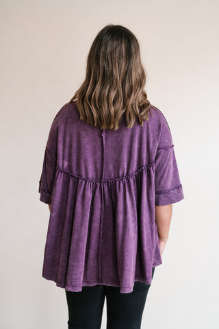 Dainty Eyelet Detailed Babydoll Top - Plum