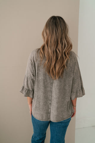 Stonewashed Ruffle Sleeve Top