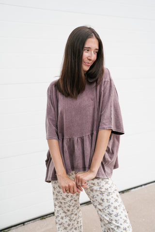 Soft Horizons Peplum Top - Mulberry