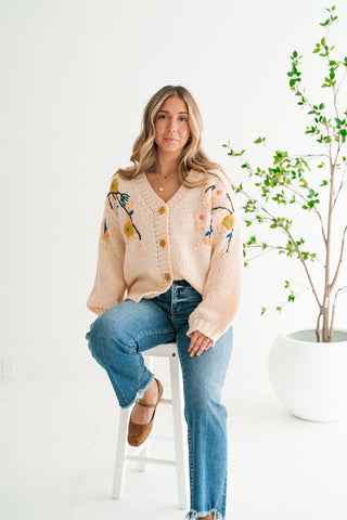 Poetic Charm Floral Embroidered Knit Cardigan