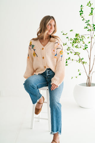 Poetic Charm Floral Embroidered Knit Cardigan