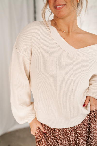 New In Neutral V-Neck Knit Sweater