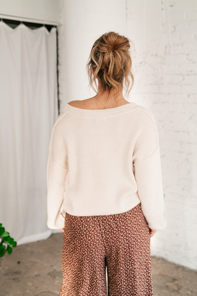 New In Neutral V-Neck Knit Sweater