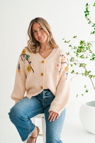 Poetic Charm Floral Embroidered Knit Cardigan
