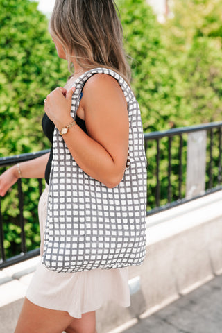 Gingham Patchwork Shoulder Bag - Gray