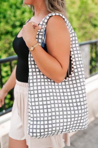 Gingham Patchwork Shoulder Bag - Gray