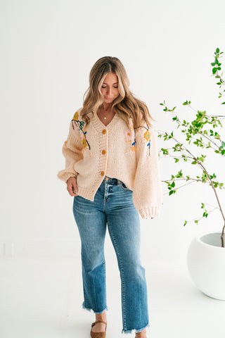 Poetic Charm Floral Embroidered Knit Cardigan