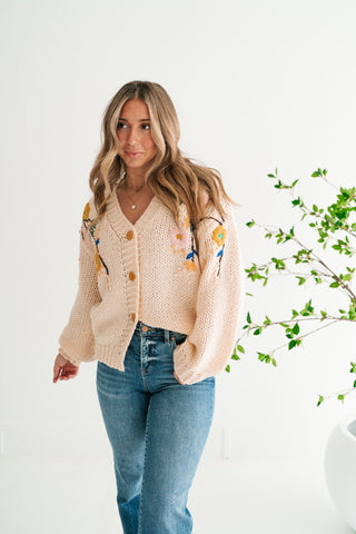 Poetic Charm Floral Embroidered Knit Cardigan