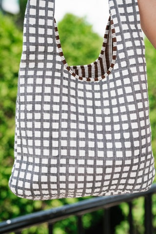 Gingham Patchwork Shoulder Bag - Gray