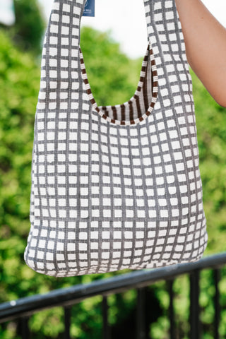 Gingham Patchwork Shoulder Bag - Gray