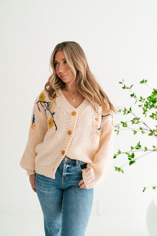 Poetic Charm Floral Embroidered Knit Cardigan