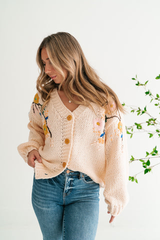 Poetic Charm Floral Embroidered Knit Cardigan