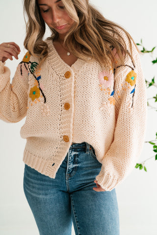Poetic Charm Floral Embroidered Knit Cardigan