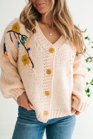 Poetic Charm Floral Embroidered Knit Cardigan