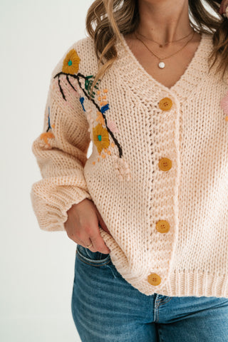 Poetic Charm Floral Embroidered Knit Cardigan
