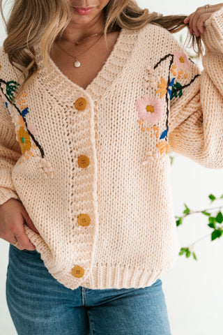 Poetic Charm Floral Embroidered Knit Cardigan