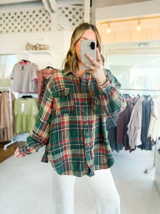 Weekend Wanderer Oversized Flannel - Pine Green