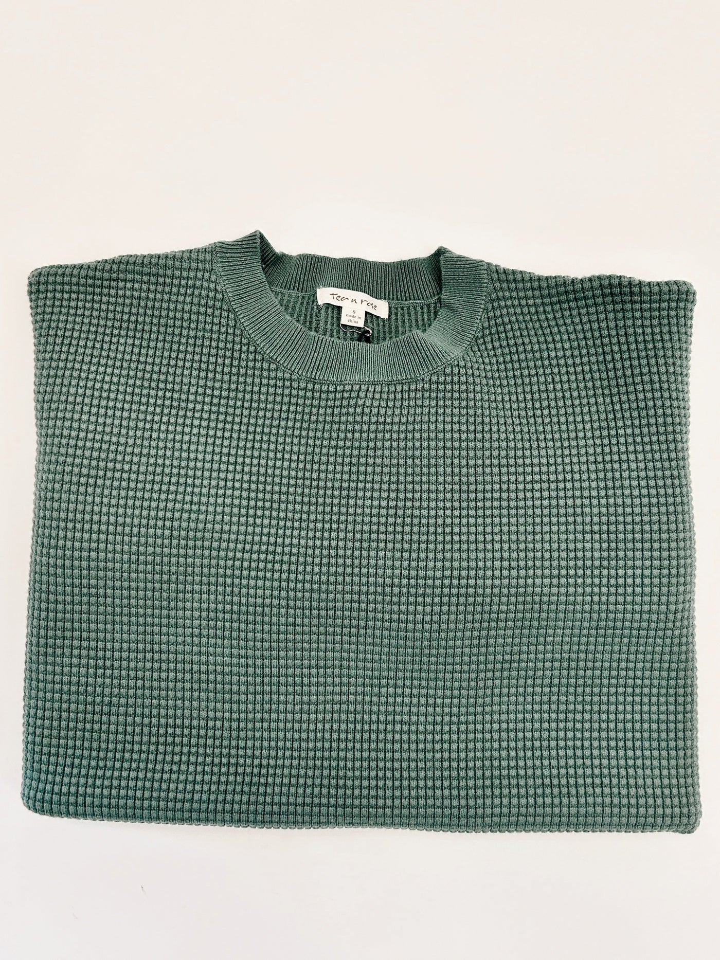 Comfy Girl Era Waffle Sweater - Spruce Green