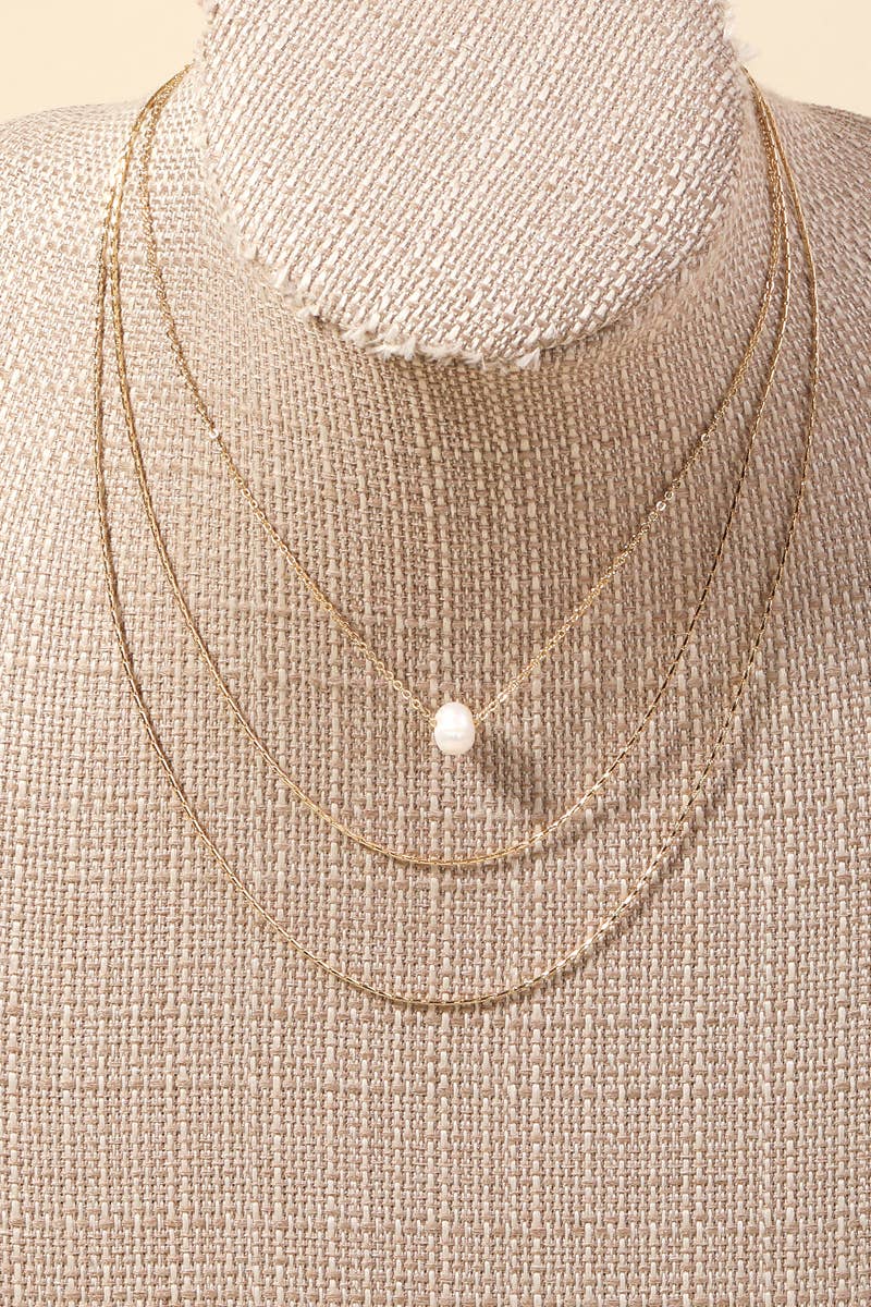 Pearl Bead Charms Layered Necklace Set