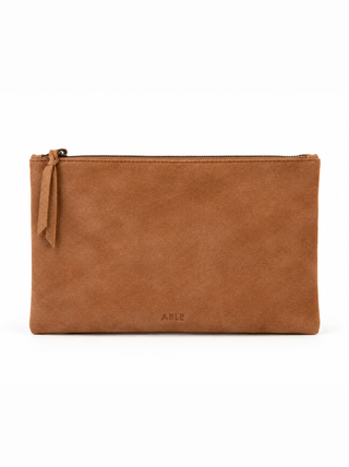 ABLE Marlow Leather Clutch - Cognac Suede