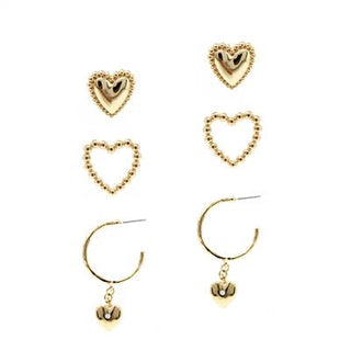 3 Gold Heart Earring Set