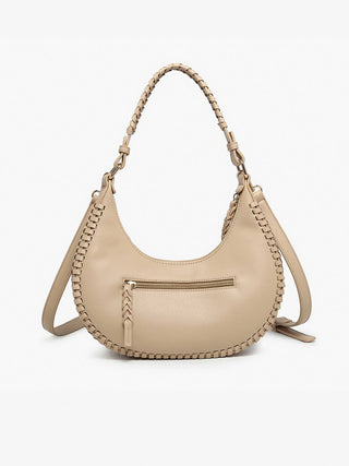 Aria Whipstitch Crescent Shoulder Bag: Lt. Taupe