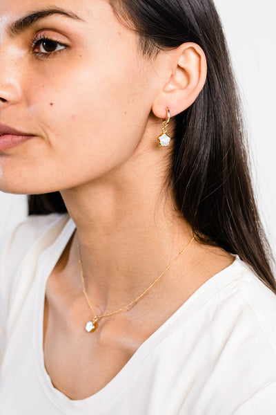 Able Pearl Flower Huggie Hoops