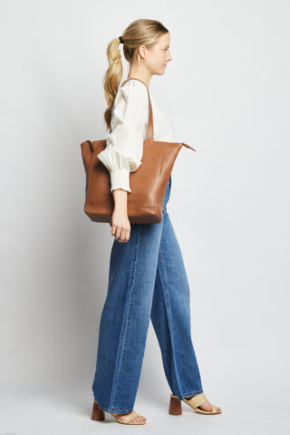 Able Lari Zip-Top Tote: Pebbled Whiskey