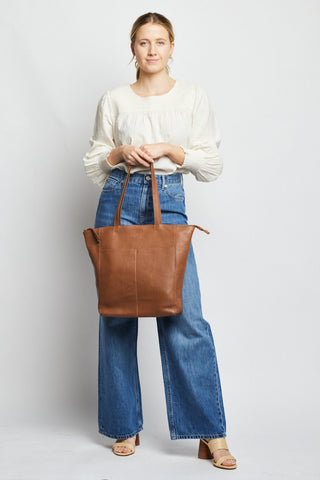 Able Lari Zip-Top Tote: Pebbled Whiskey