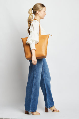 Able Lari Zip-Top Tote: Cognac