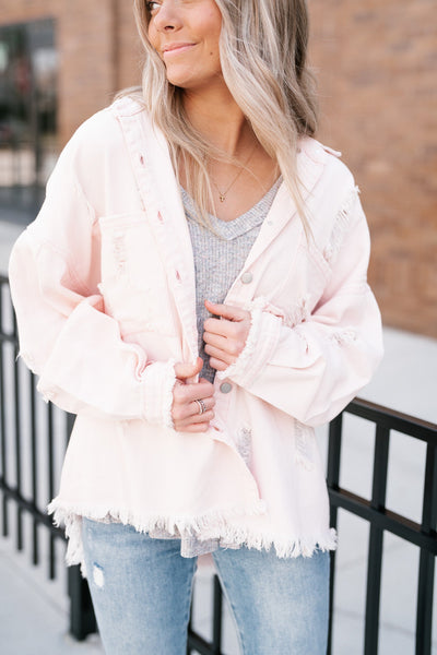 Color Me Pink Denim Distressed Jacket