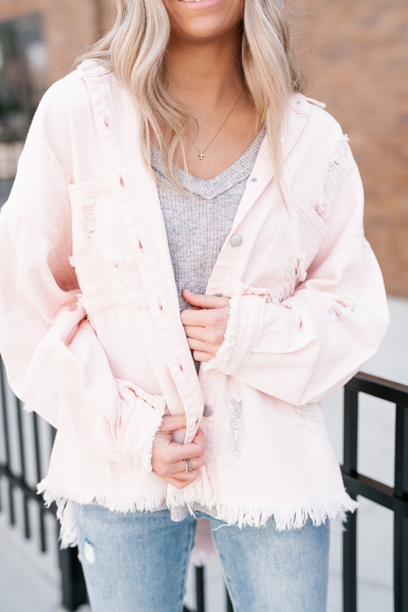 Color Me Pink Denim Distressed Jacket