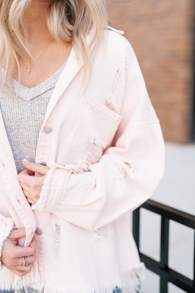 Color Me Pink Denim Distressed Jacket