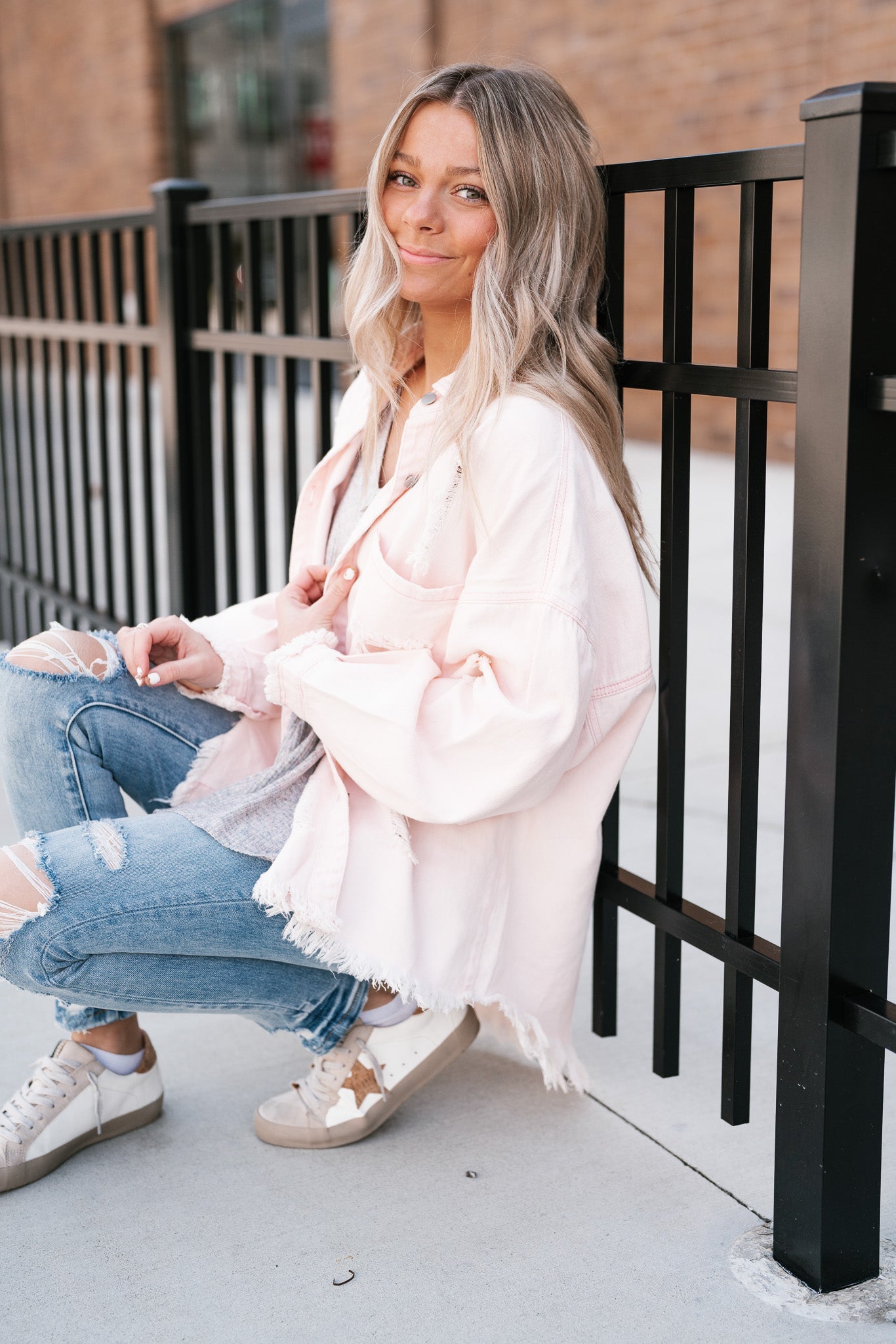 Color Me Pink Denim Distressed Jacket