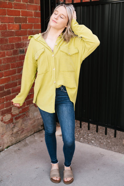 Slice of Lime Button Down Cozy Top