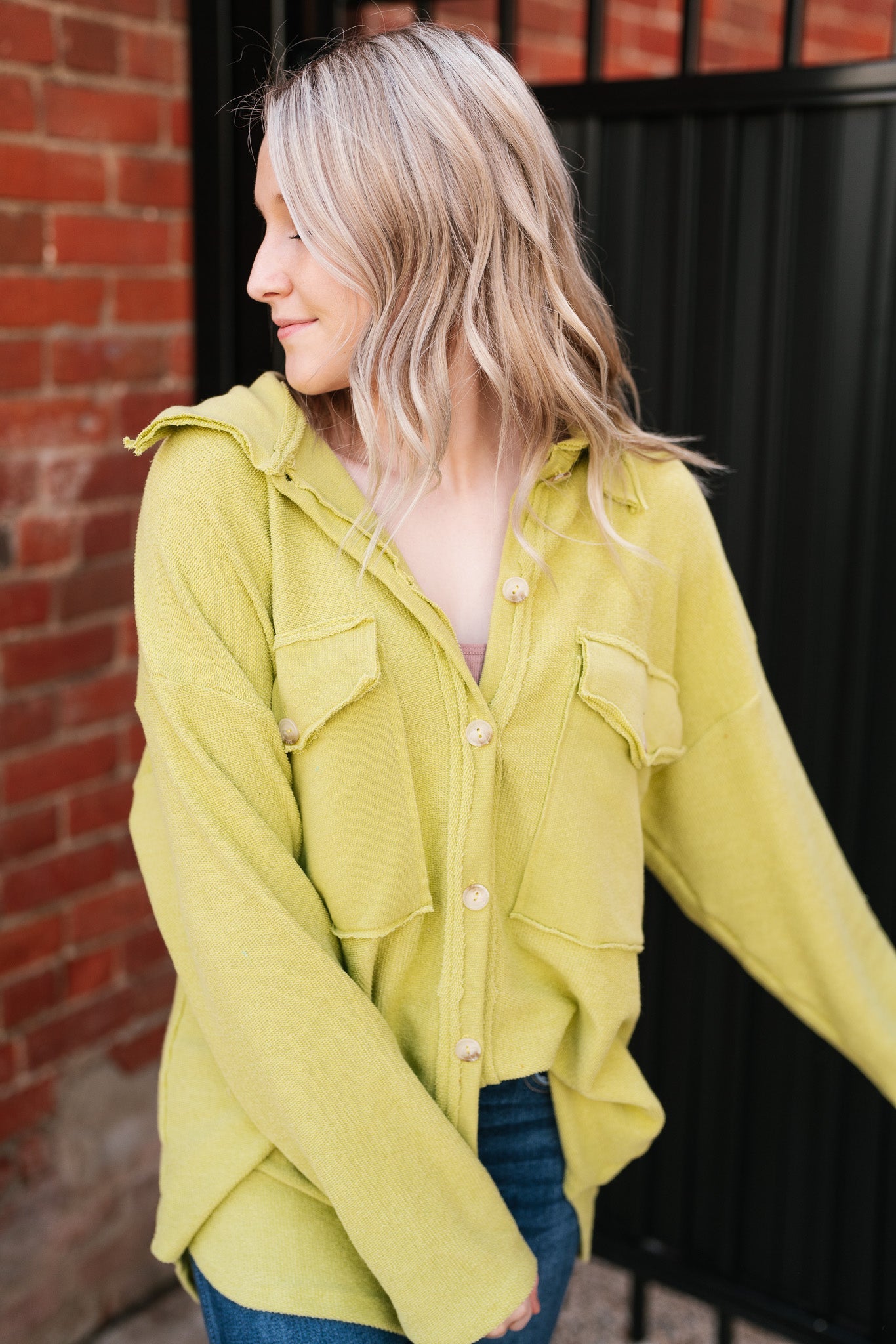 Slice of Lime Button Down Cozy Top