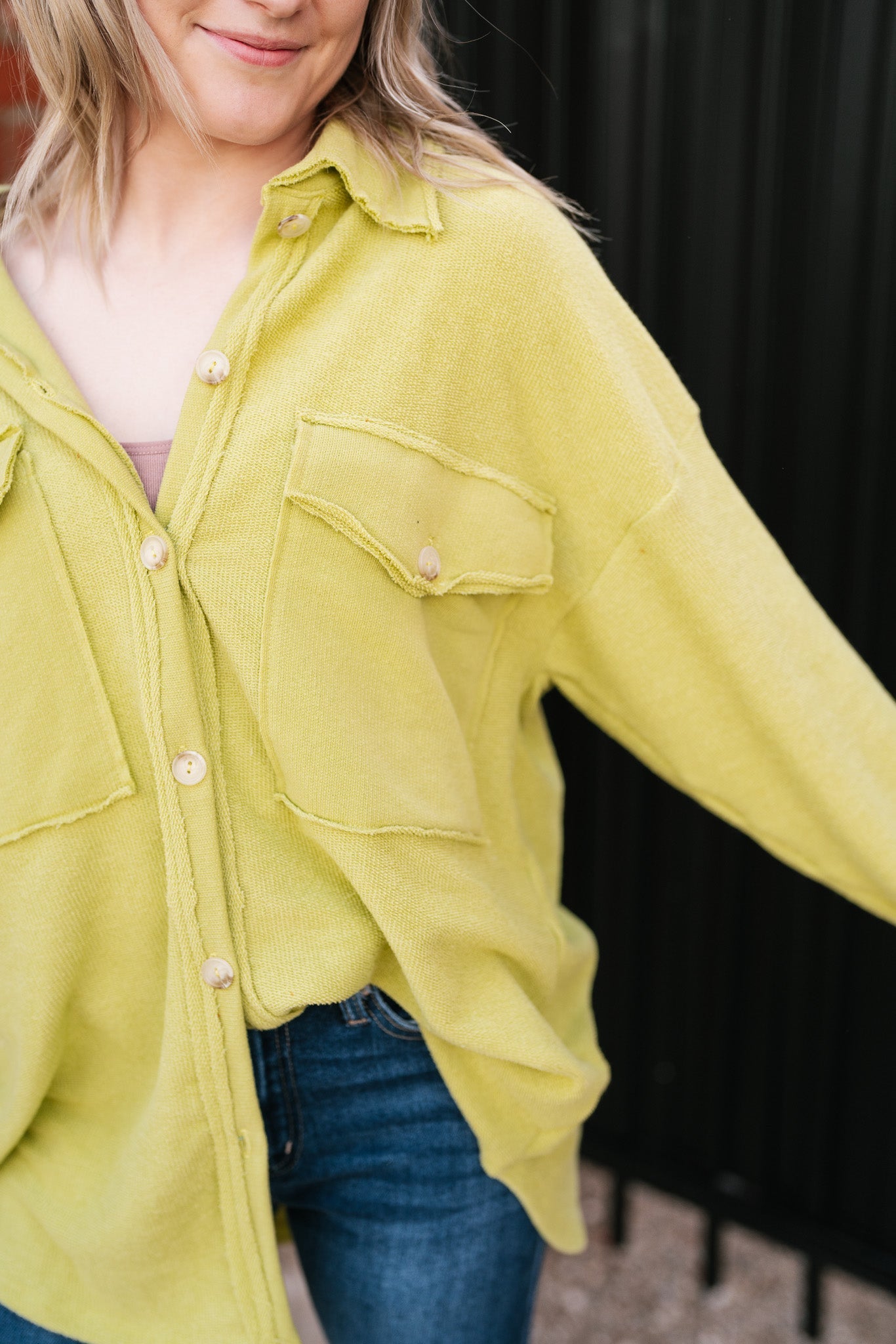 Slice of Lime Button Down Cozy Top