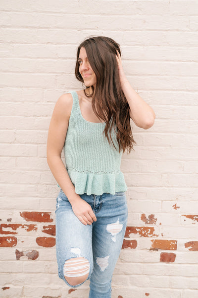 Mint For It Knit Ruffle Tank