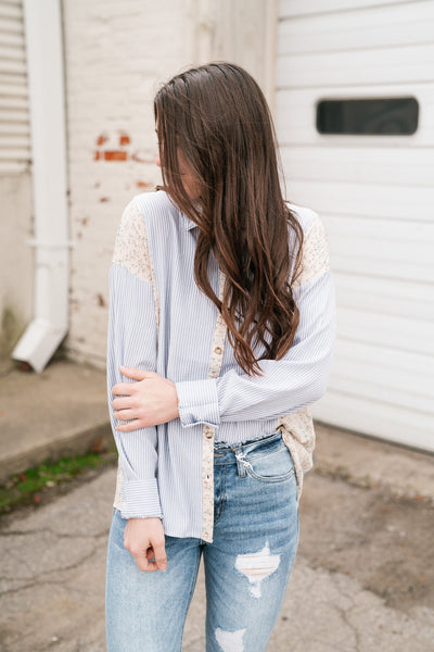 April Mixed Pattern Button Down Top