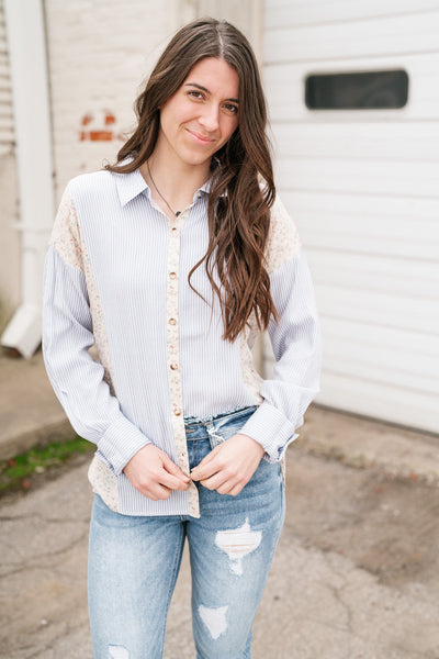 April Mixed Pattern Button Down Top