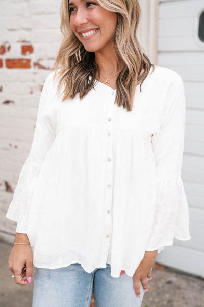 Buttoned Up Bliss White Textured Top