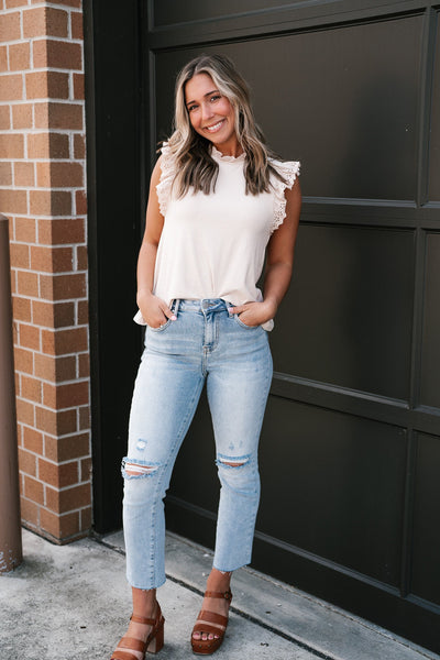 Take Me Away Eyelet Ruffle Tank