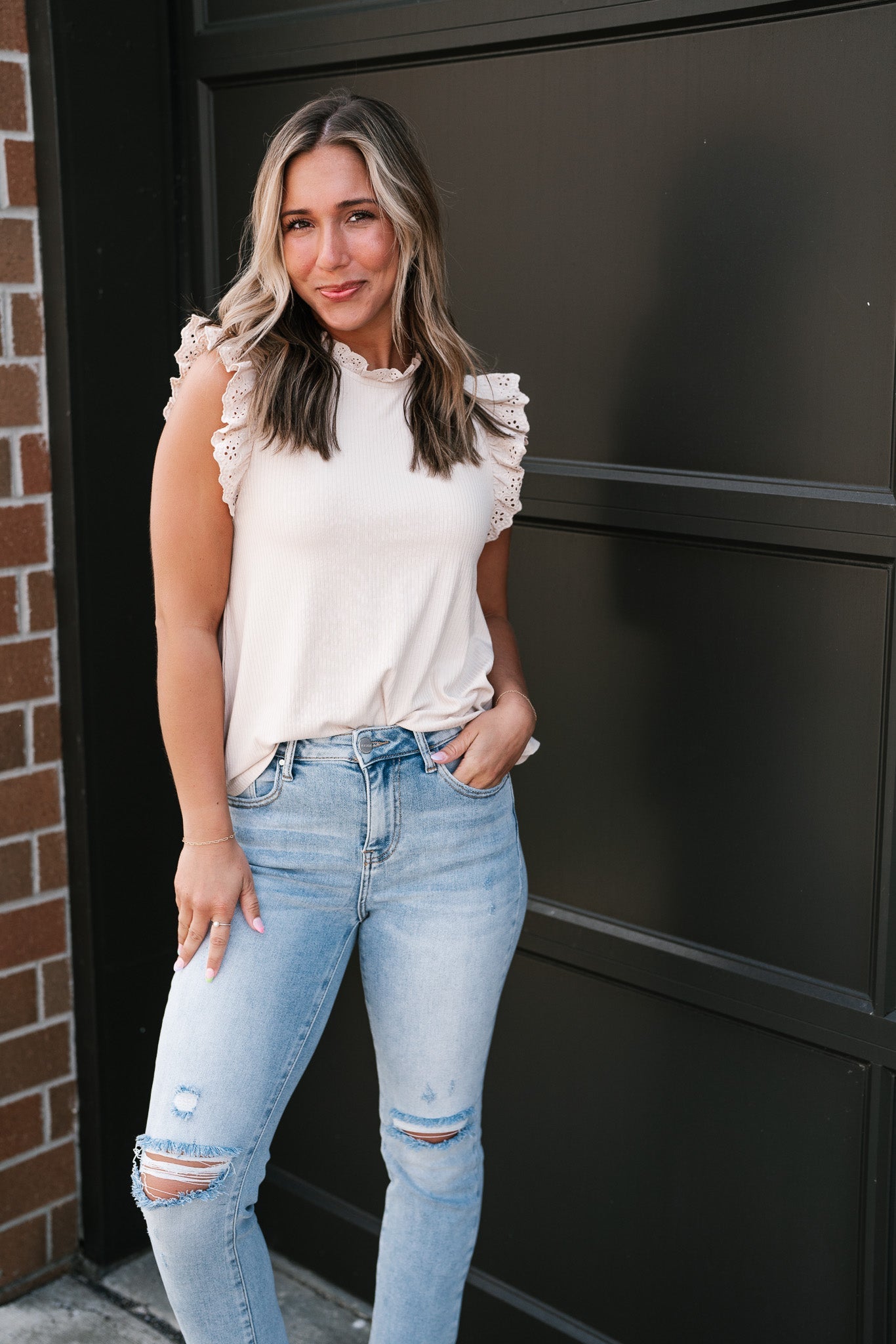 Take Me Away Eyelet Ruffle Tank