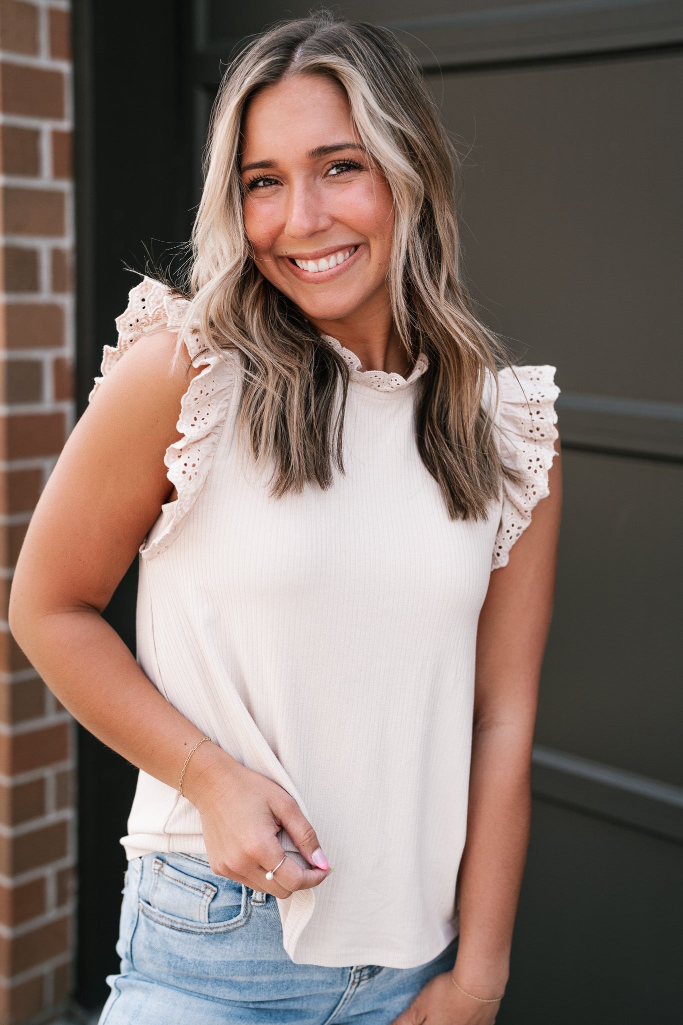 Take Me Away Eyelet Ruffle Tank